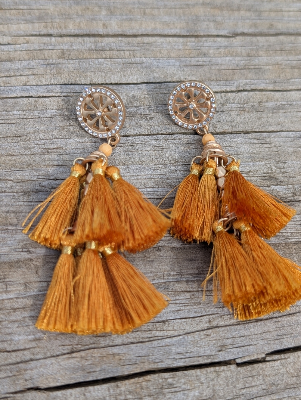 C&C California Boho Tassel Drop Earrings - Gold and Mustard